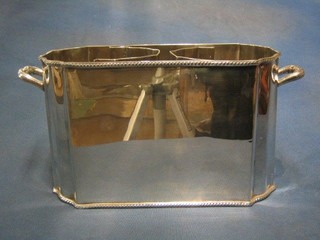 A modern silver plated rectangular twin handled, twin section wine cooler 13"