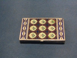 A handsome Continental silver and garter blue enamelled card case with hinged lid, the lid decorated 9 circular panels with floral decoration against a deep garter blue ground 3" (some minor scratches and knocks to the box)