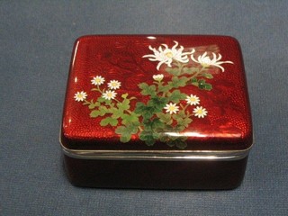 A fine quality 20th Century Japanese red enamelled trinket box the hinged lid with floral decoration 4"