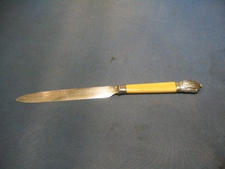 A Victorian silver plated cake knife with ivory handle and silver bands, Sheffield 1892
