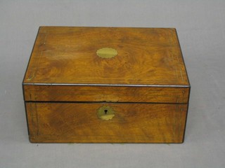 A Victorian walnut writing slope with hinged lid and brass inlay 12" (no interior)