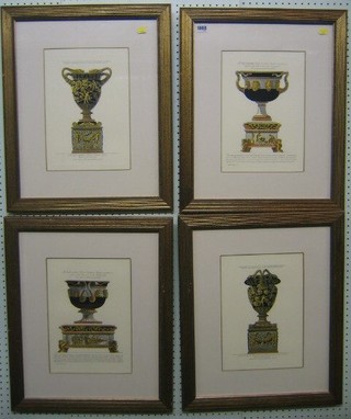 A set of 4 18th Century style coloured prints "Classical Urns" 13" x 9 1/2"