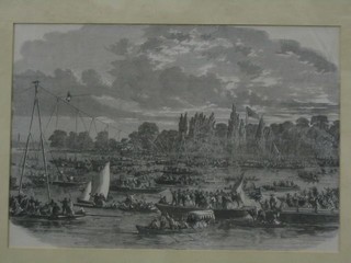 A 19th Century monochrome print "Blondin Crossing the Thames on a Tight Rope" 9" x 13"