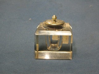 A cut glass inkwell with silver mount 2 1/2"