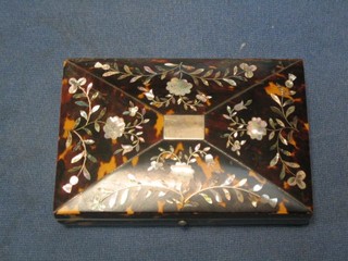 A fine quality 19th Century square tortoiseshell and inlaid mother of pearl trinket/vanity box with hinged lid 5 1/2"