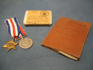 A pair France and Germany Star and British War medal complete with box of issue, soldiers service book and pay book