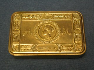 A Princess Mary gift tin containing 2 cigarettes, a packet of tobacco and a Christmas card