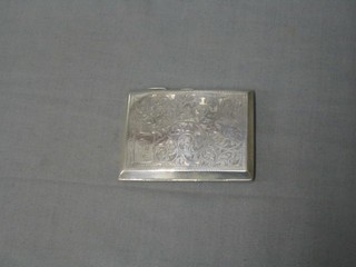 An engraved silver cigarette case Birmingham 1928, 2 ozs