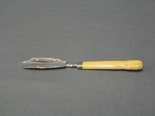 A William IV silver butter knife with carved ivory handle, Birmingham 1838