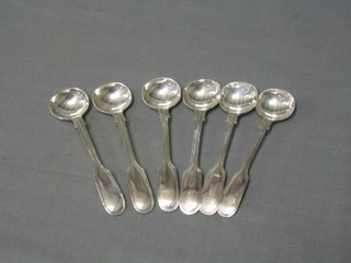 A set of 6 silver plated fiddle and thread pattern mustard/salt spoons by Lee & Wigfill 1871-79