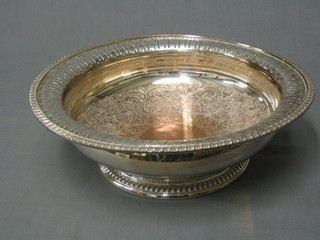 A pierced and engraved circular silver plated bowl 9"