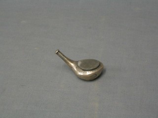 An Edwardian silver pin cushion in the form of a golf driver, Birmingham ?? (marks rubbed)
