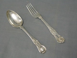 A George III Queens Pattern Scots silver table spoon, Edinburgh 1823 and a Glasgow silver fork 1914