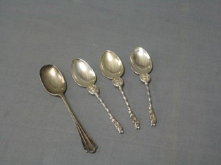 A set of 3 Victorian silver apostle spoons, London 1881 and 1 other silver spoon
