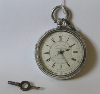 An open faced chronograph marked centre seconds (dial chipped)  contained in a silver case