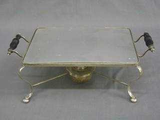 A rectangular silver plated hot plate complete with burner