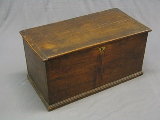 An 18th/19th Century elm coffer with hinged lid and brass escutcheons, 36"