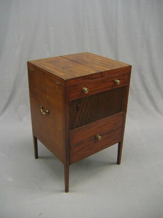 A Georgian mahogany enclosed wash stand, the base with tambour shutter and fitted a drawer 20"