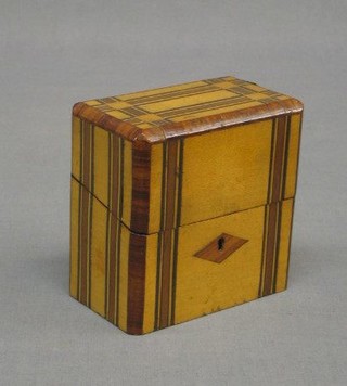 A 19th Century rectangular parquetry stationery/trinket box with hinged lid 4"