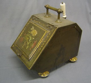 A Victorian painted and pressed metal coal box with hinged lid 12"