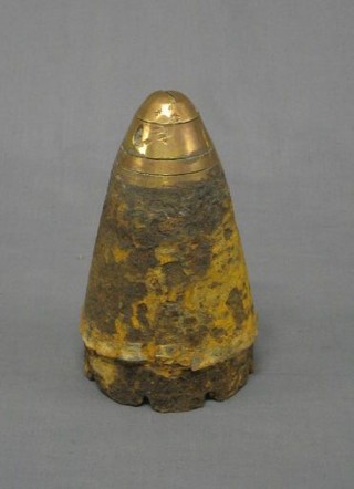 A WWI brass and iron shell case nose cone, recovered from a French field
