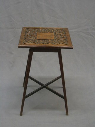 A Victorian carved rosewood square occasional table 13"