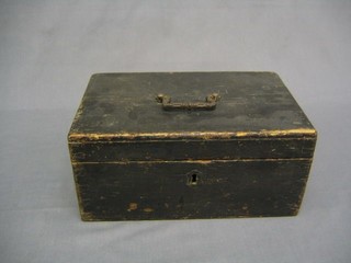 A 19th Century rectangular pine fitted box with hinged lid 11"