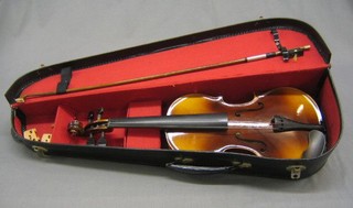 A violin, 1 piece back 13" complete with case and bow