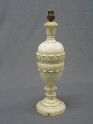 A carved alabaster table lamp (some repair to base) 17"
