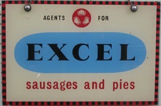 An Excel Cottage and Pie glass advertising sign 8" x 12"