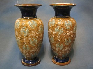 A pair of Royal Doulton salt glazed vases, bases marked Doulton Slater Patent Royal Doulton, impressed 1078 and incised RB 14"