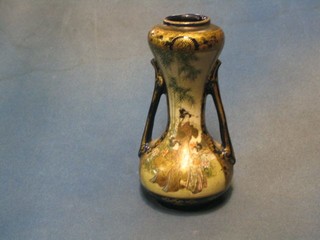A fine quality 19th Century Japanese Satsuma twin handled vase of club form, the base with red seal mark 8"
