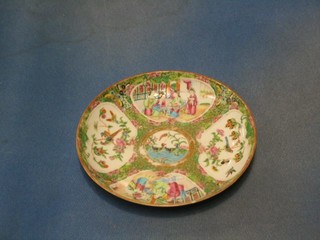 A Canton famille rose porcelain bowl with panel decoration depicting court figures 8 1/2" (slight chip to rim)