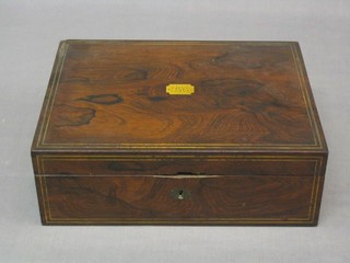 A Victorian rosewood and brass banded writing slope (missing interior) 12"