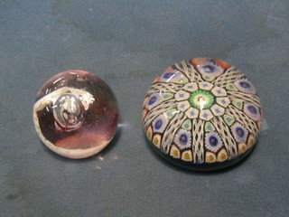 A Caithness moon crystal paperweight 2" and 1 other with split can decoration