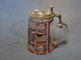 A 19th Century Bohemian beerstein with panel decoration depicting buildings 5"
