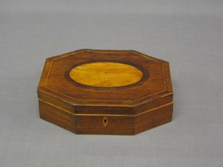 A 19th Century lozenge shaped inlaid mahogany box with hinged lid 11" (some damage)