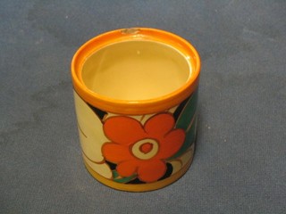 A circular Clarice Cliff Fantasque pattern preserve jar (chip to rim and no cover) 3"