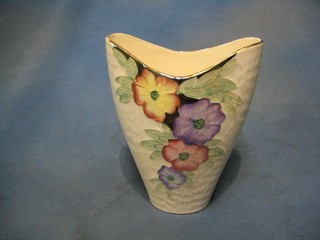 A Malingware pottery vase with flared mouth and floral decoration, base impressed 143 7"
