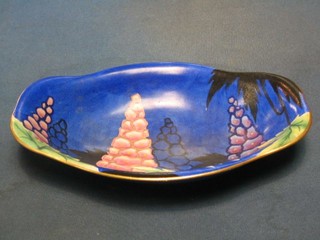 A Carltonware blue glazed boat shaped dish, base marked O/7113, 9"