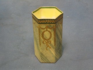 A Royal Doulton octagonal green glazed vase with gilt swags 5"