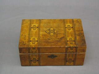 A 19th Century rectangular mahogany trinket box with inlaid banding and hinged lid (f) 10"