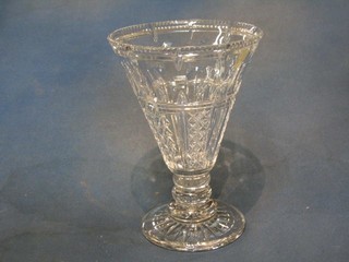 A Stuart cut glass trumpet shaped vase on a circular spreading foot 9" 