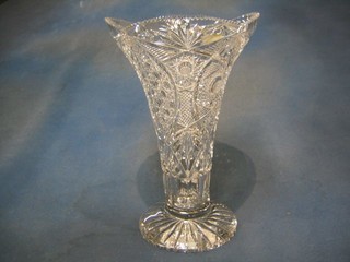 A cut glass trumpet shape vase 12" (slight chip to base)