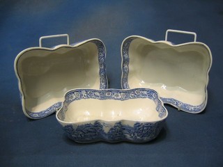 3 graduated blue and white rectangular Mid-Winter bowls 9"