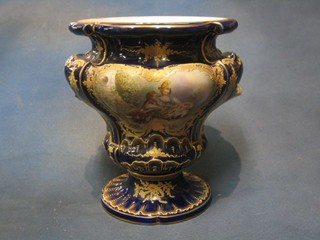 A "Sevres" porcelain tureen with blue ground and landscape decoration (handles f and no lid) 10"