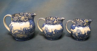 3 graduated Enoch Woods jugs decorated castles