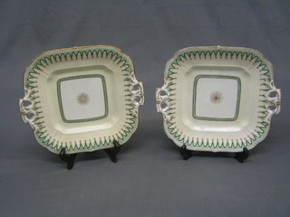 A 19th Century blue and white oval pottery meat plate, 2 square porcelain twin handled bread plates with green and gilt banding and a 21 piece Chelsea china tea service