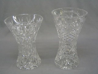 2 waisted cut glass vases 11"