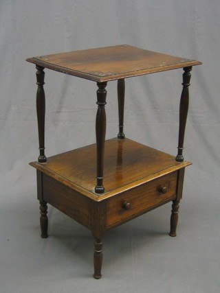 A Victorian rectangular rosewood 2 tier what-not stand, the base fitted a drawer and raised on turned supports 20" (reduced in height)